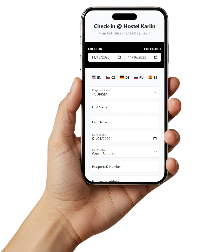 Ukázka mobilního online check-in formuláře Checkinn
